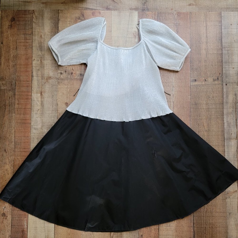 Vintage Black and Silver Midi Oversize Skirt Dress with Crinoline Skirt